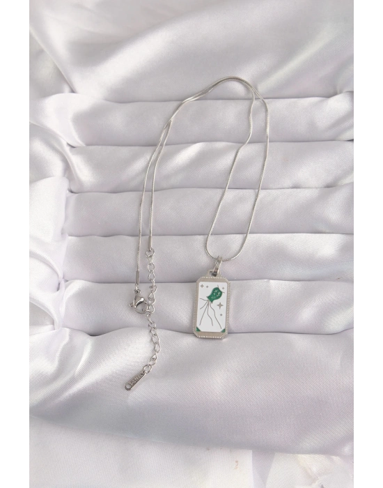 316L Çelik Gümüş Renk Beyaz Mineli Tarot Kolye