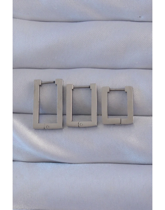 316L Çelik Gümüş Renk Dikdörtgen Küpe Seti