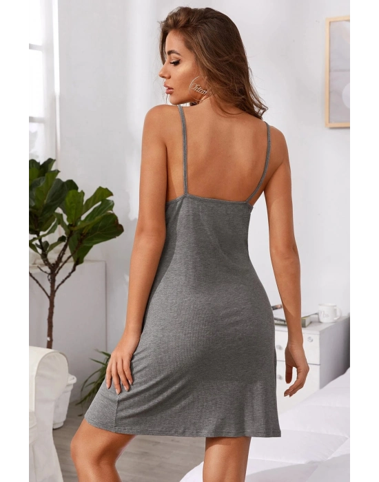 Kadın Gri Ip Askılı Penye Gecelik