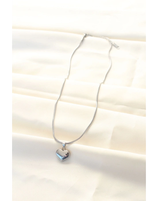 316L Çelik Gümüş Renk Kalp Kolye