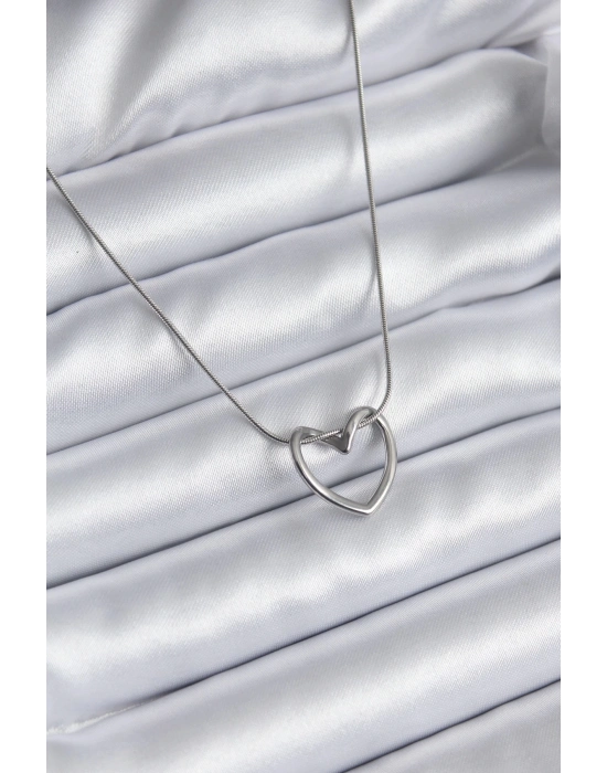 316L Çelik Gümüş Renk Kalp Model Kadın Kolye