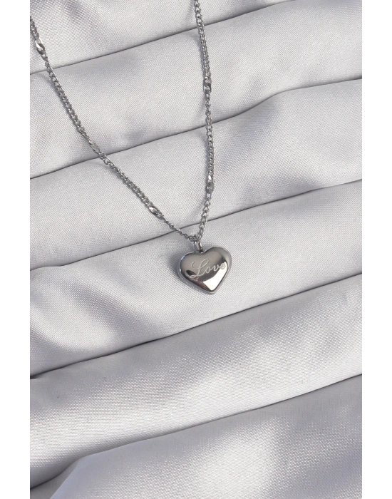 316L Çelik Gümüş Renk Kalp Model Love Kolye