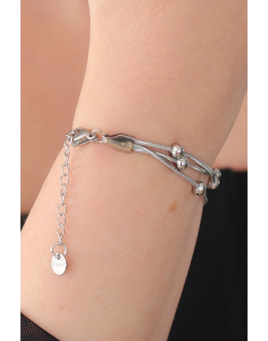 316L Çelik Gümüş Renk Minimal Top Figür Kadın Bileklik