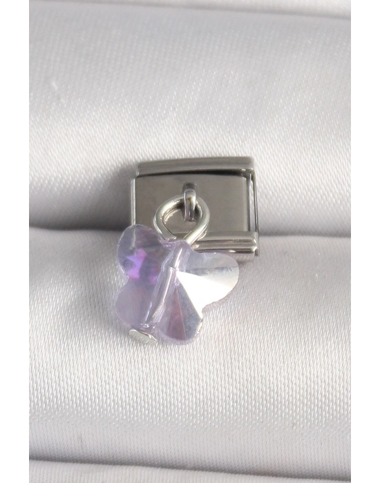 316L Çelik Gümüş Renk Mor Zirkon Taşlı Nomination Charm