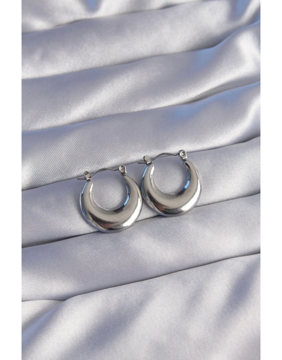 316L Çelik Gümüş Renk Oval Ayna Model Küpe