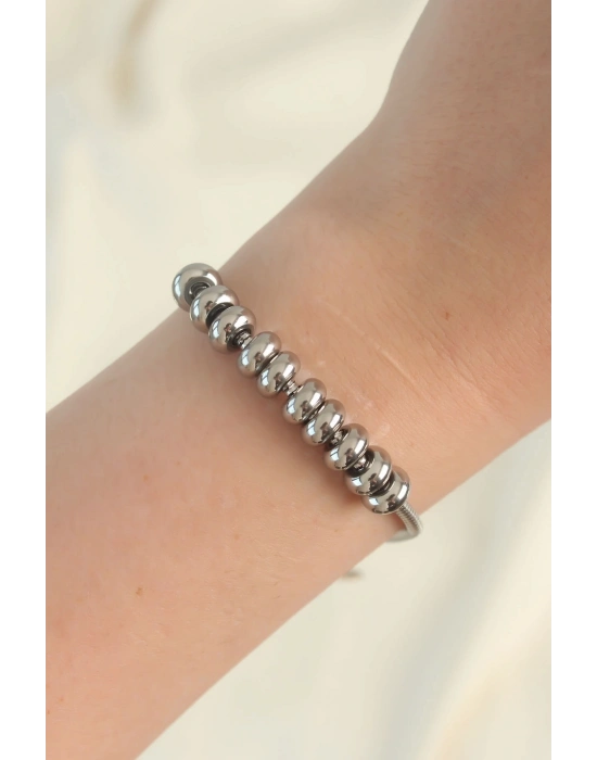 316L Çelik Gümüş Renk Oval Figürlü Bileklik