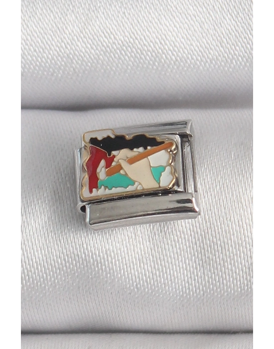 ® 316L Çelik Gümüş Renk Renkli Palet Fırça İşlemeli Model Nomination Charm