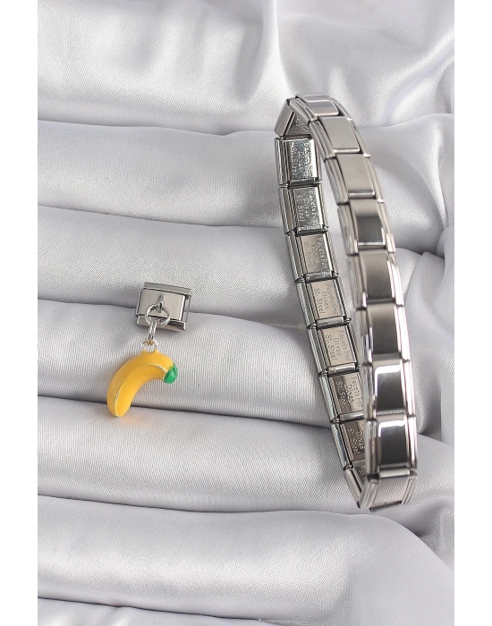 316L Çelik Gümüş Renk Sallantı Muz Model Nomination Charm