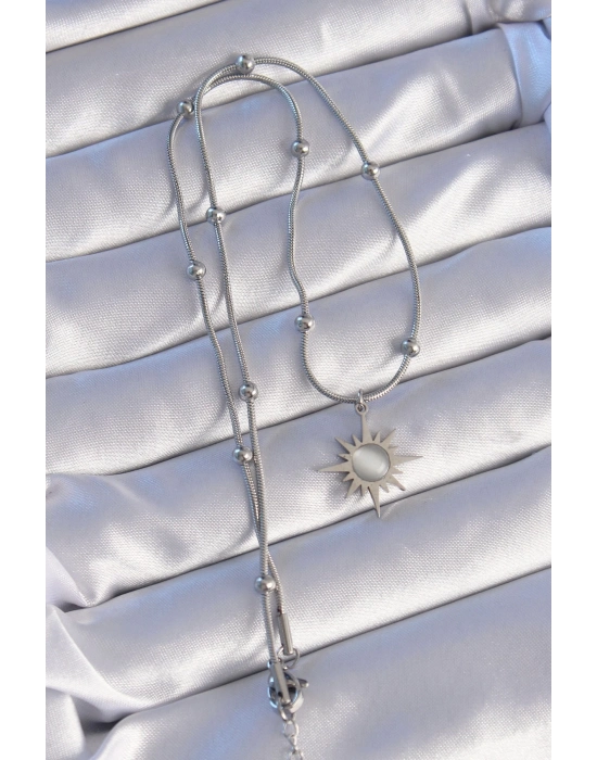 316L Çelik Gümüş Renk Sedefli Yıldız Model Kolye