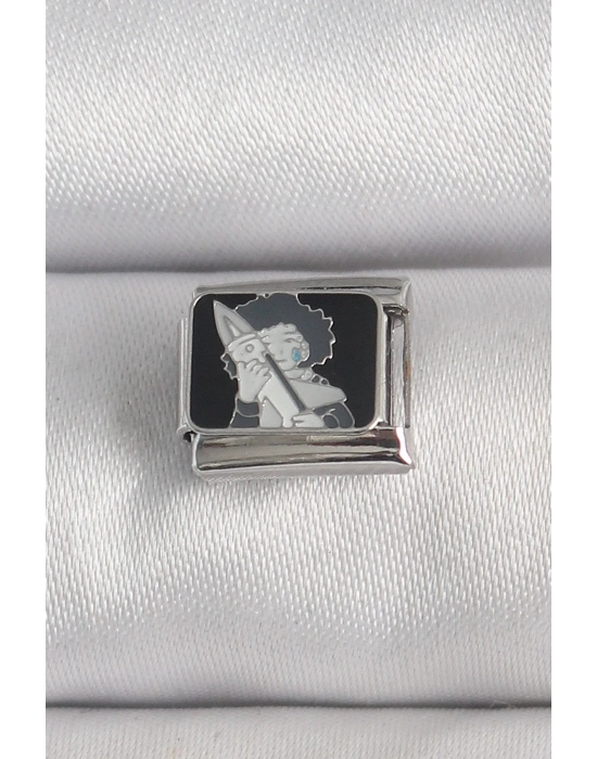 ® 316L Çelik Gümüş Renk Siyah İşlemeli Portre Model Nomination Charm