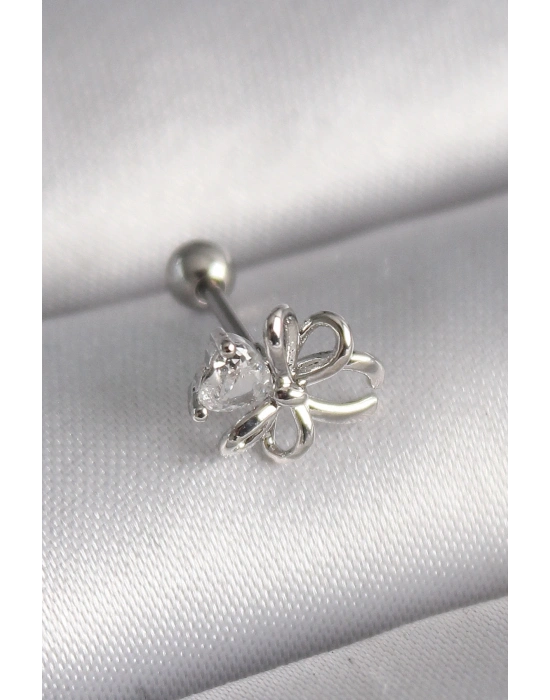 316L Çelik Gümüş Renk Zirkon Taş Detay Kurdele Model Tragus Piercing