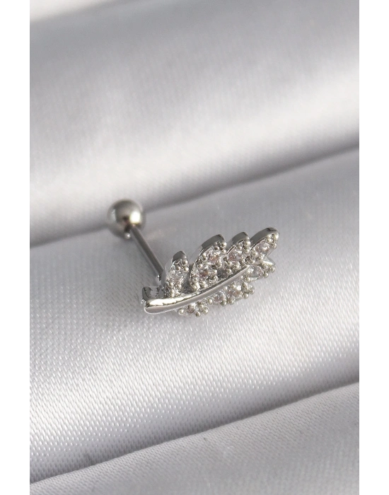 316L Çelik Gümüş Renk Zirkon Taşlı Dal Tragus Piercing