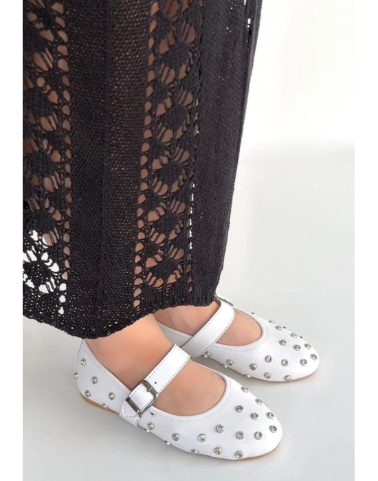 Ritta Beyaz Cilt Kemerli Babet Ayakkabı