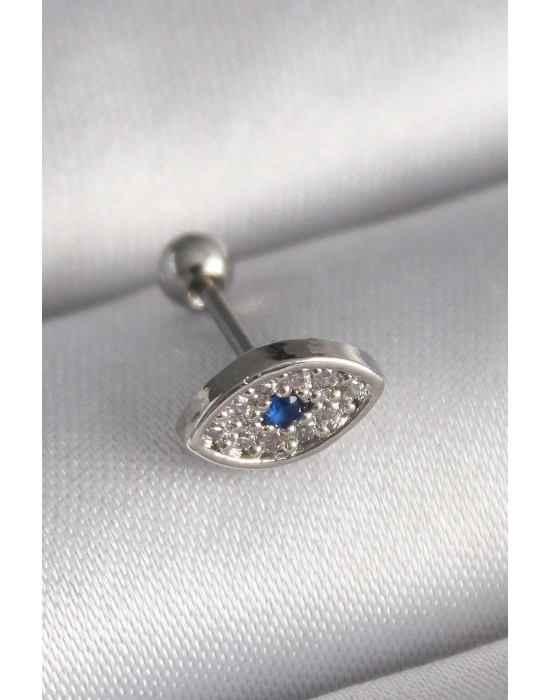 316L Çelik Gümüş Renk Zirkon Taşlı Göz Tragus Piercing
