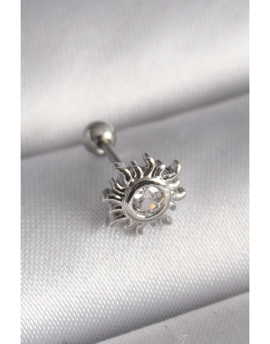 316L Çelik Gümüş Renk Zirkon Taşlı Güneş Tragus Piercing
