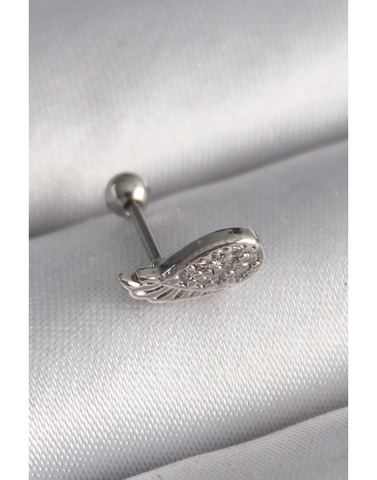 316L Çelik Gümüş Renk Zirkon Taşlı Kanat Tragus Piercing
