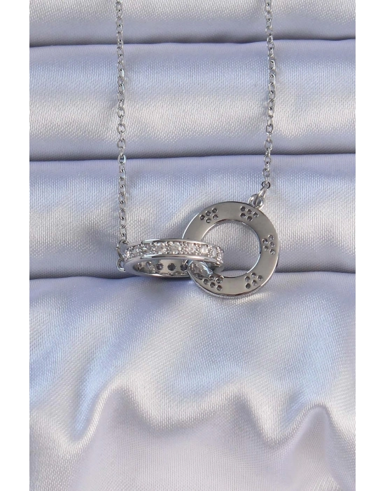 316L Çelik Gümüş Renk Zirkon Taşlı Kolye