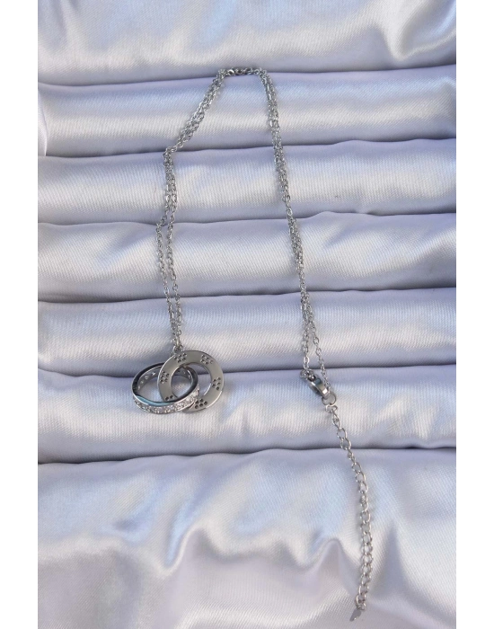 316L Çelik Gümüş Renk Zirkon Taşlı Kolye