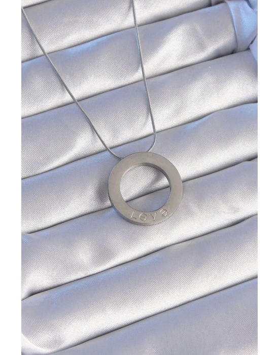 316L Çelik Gümüş Renk Zirkon Taşlı Model Kolye