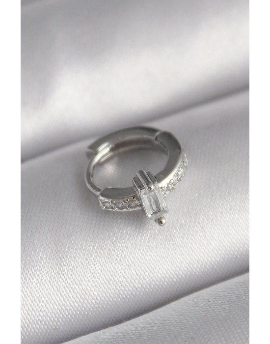 316L Çelik Gümüş Renk Zirkon Taşlı Tragus Piercing