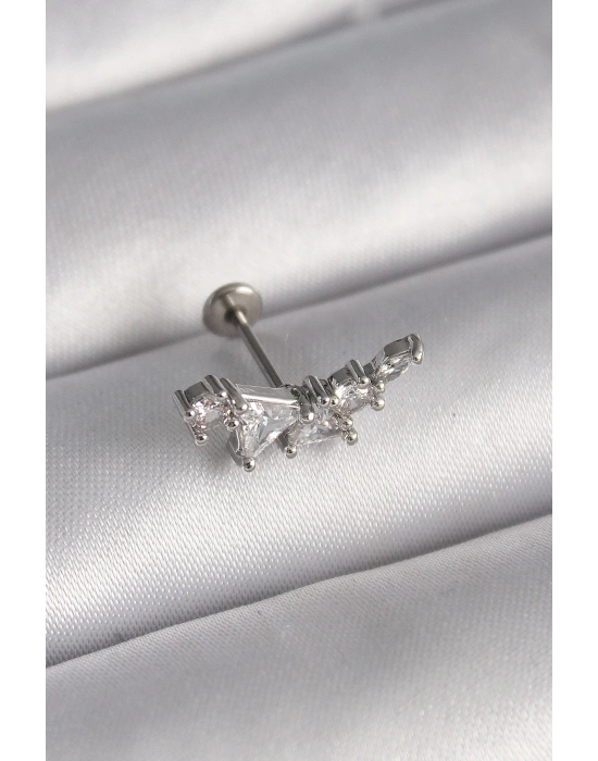 316L Çelik Gümüş Renk Zirkon Taşlı Tragus Piercing