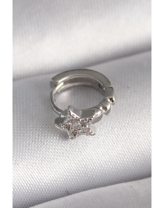 316L Çelik Gümüş Renk Zirkon Taşlı Yıldız Model Tragus Piercing