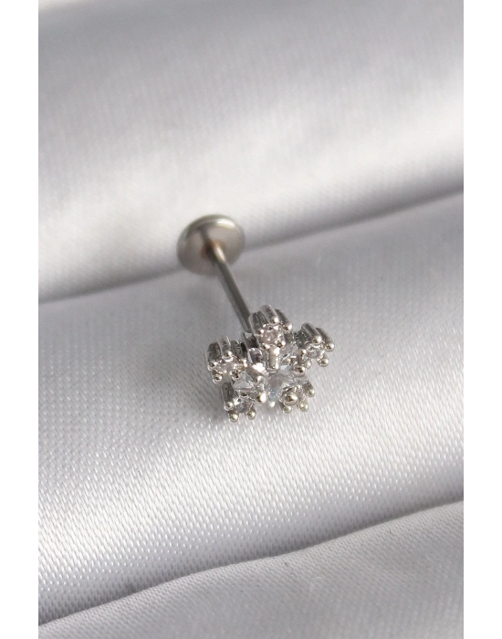 316L Çelik Gümüş Renk Zirkon Taşlı Yıldız Model Tragus Piercing