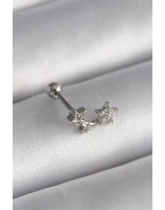 316L Çelik Gümüş Renk Zirkon Taşlı Yıldız Tragus Piercing