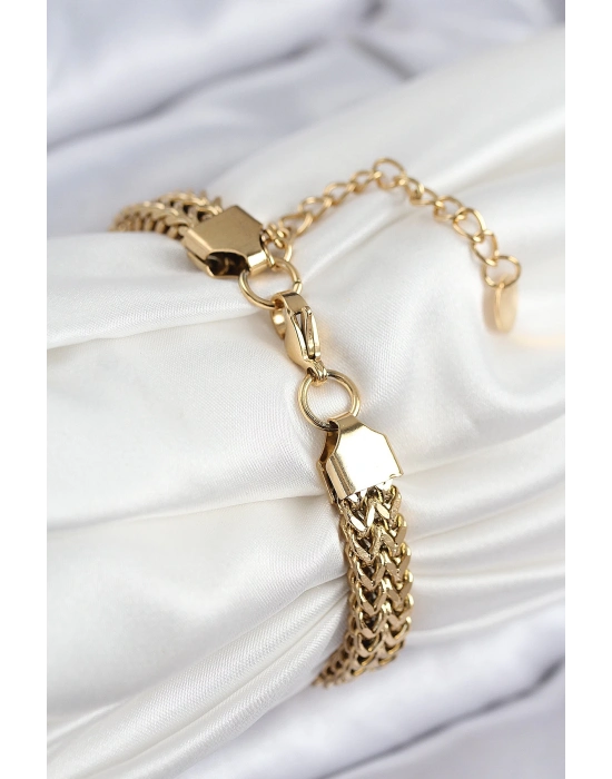 316L Çelik Örme Zincir Model Gold Renk Kadın Bileklik