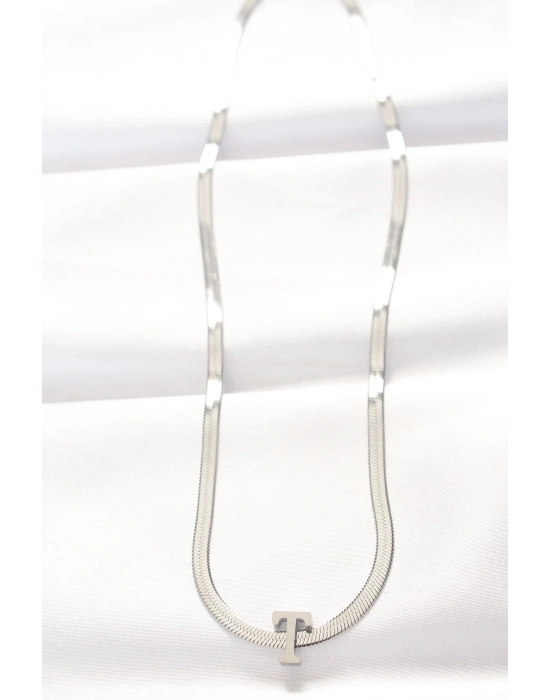 ® 316L Çelik T Harfli Silver Renk İtalyan Zincirli Kolye