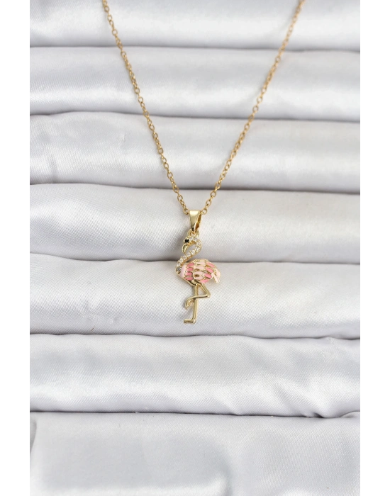 316L Çelik Zincir Gold Renk Flamingo Model Kadın Kolye