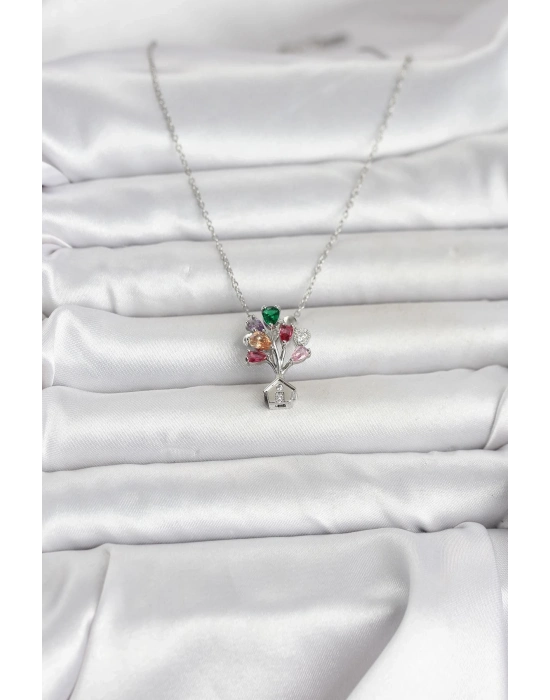 316L Çelik Zincir Gümüş Renk Uçan Balon Ev Figür Kadın Kolye