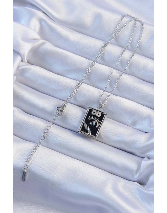 ® 316L Çelik Zincir Gümüş Renk Zirkon Taşlı Sonsuzluk Figürlü Tarot Kolye