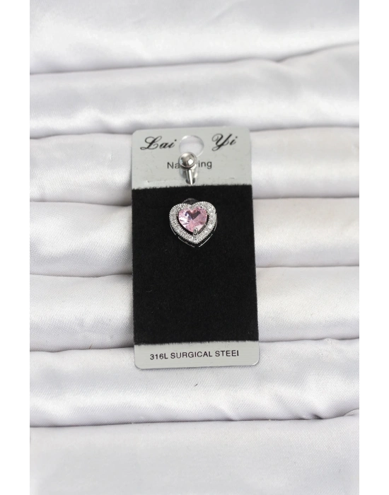 316L Cerrahi Çelik Pembe Kalp Model Göbek Piercing