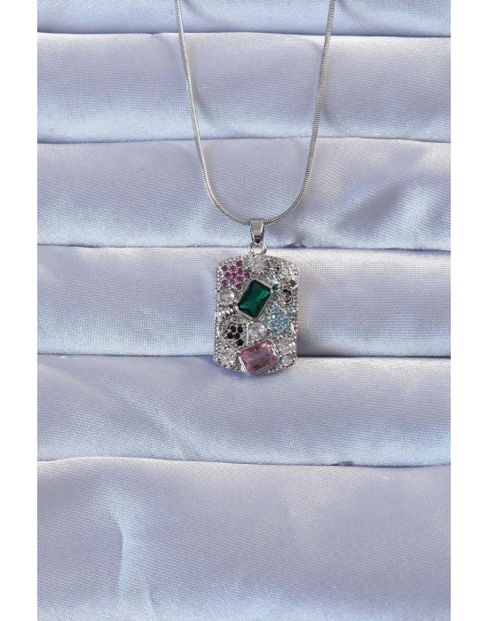 ® 316L Gümüş Renk Çok Renkli Zirkon Taşlı Vintage Kolye