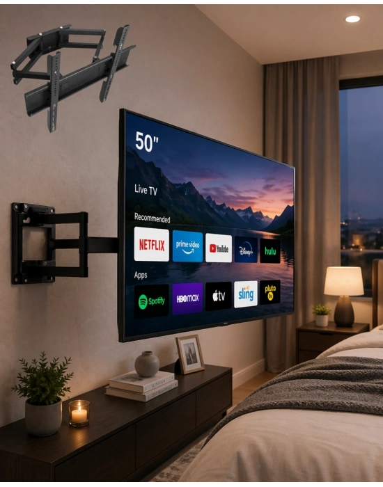 32 55 İnç TV Askı Aparatı Hareketli Duvar Askısı Döner Televizyon Tutucu