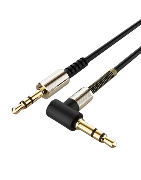 ®   3.5mm AUX Kablosu Jak Erkek Erkek L Tipi 1 Metre Ses Aktarım Kablosu