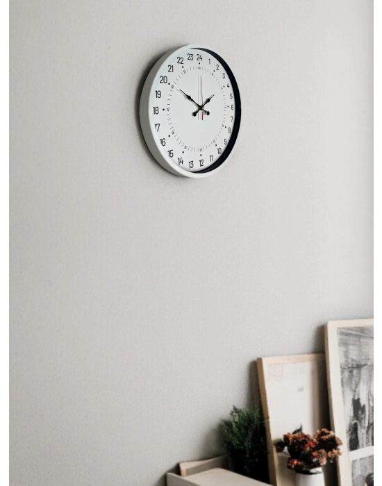 ® 36 Cm Beyaz 24 Saat Göstergeli Özel Tasarım Duvar Saati