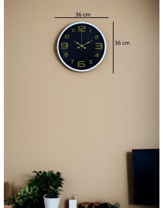 ® 36 Cm Beyaz Gold Rakamlı Dekoratif Duvar Saati