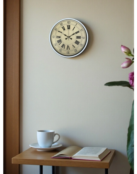 ® 36 Cm Beyaz Retro Dekoratif Duvar Saati