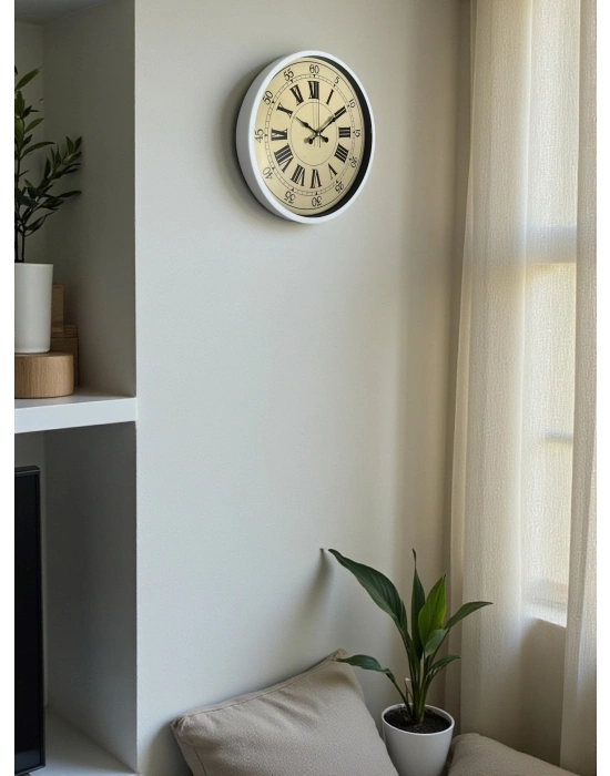 ® 36 Cm Beyaz Retro Dekoratif Duvar Saati