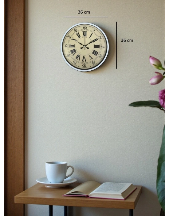 ® 36 Cm Beyaz Retro Dekoratif Duvar Saati