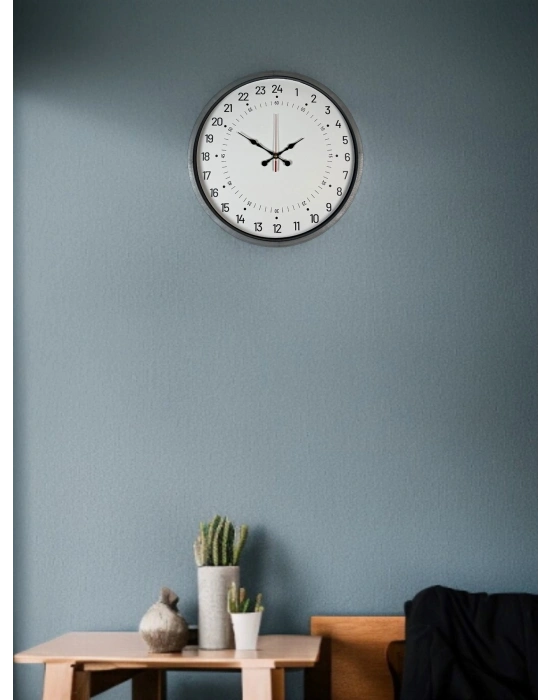 ® 36 Cm Gri 24 Saat Göstergeli Özel Tasarım Duvar Saati