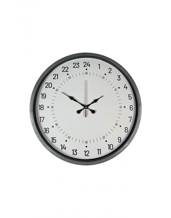 ® 36 Cm Gri 24 Saat Göstergeli Özel Tasarım Duvar Saati
