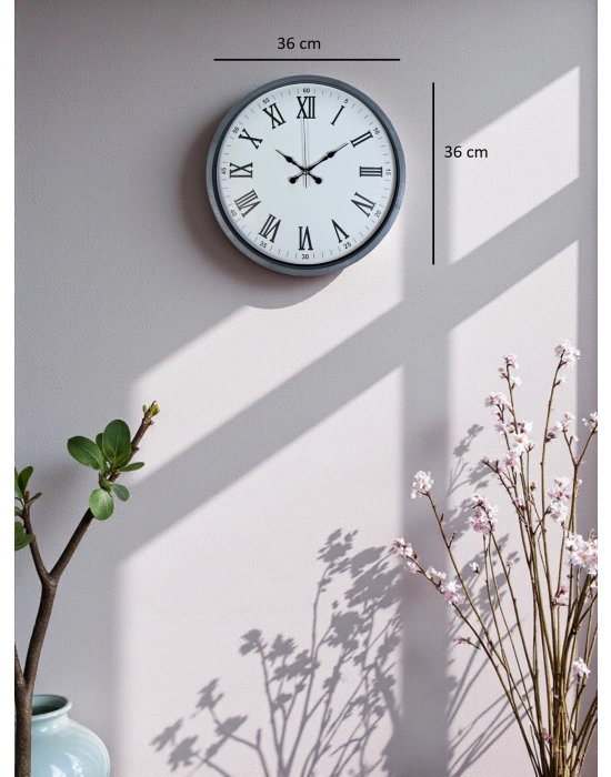 ® 36 Cm Gri Roma Rakamlı Duvar Saati