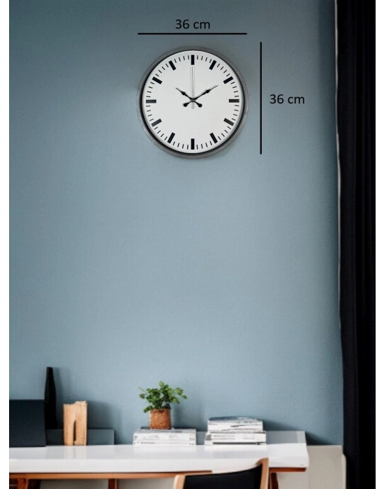 ® 36 Cm Gri Sade Dekoratif Duvar Saati