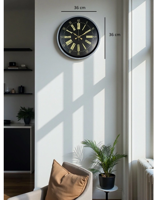 ® 36 Cm Gri Şık Dekoratif Duvar Saati