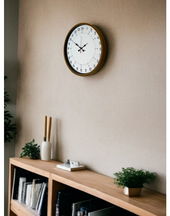 ® 36 Cm Kahverengi 24 Saat Göstergeli Özel Tasarım Duvar Saati