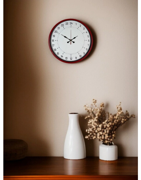 ® 36 Cm Kırmızı 24 Saat Göstergeli Özel Tasarım Duvar Saati