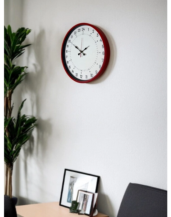 ® 36 Cm Kırmızı 24 Saat Göstergeli Özel Tasarım Duvar Saati